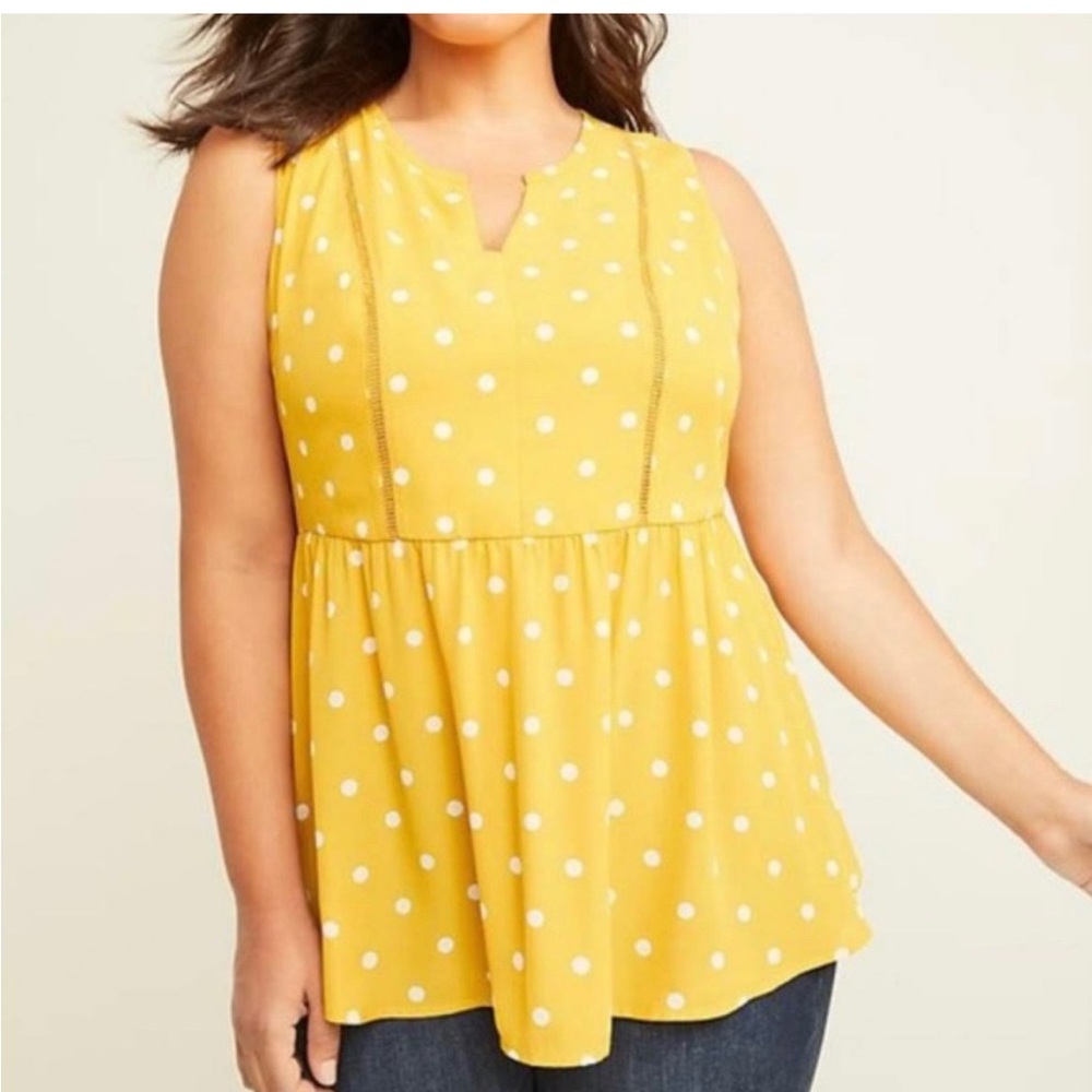Lane Bryant mustard Yellow and white Polka Dot Sleeveless Top 16 plus size